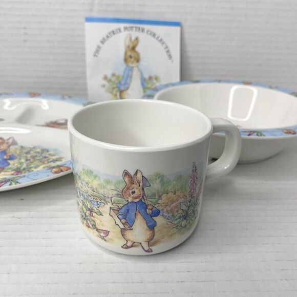 Vtg 1997 Beatrix Potter Peter Rabbit and Friends 3 Piece Children's Melamine Set - Picture 4 of 9